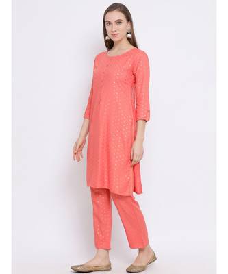 Span Coral Printed Above Knee Kurta and Pant Set 2