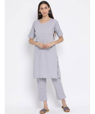 Span Grey Solid Above Knee Kurta and Pant Set 1