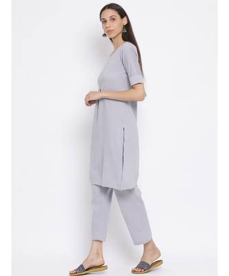 Span Grey Solid Above Knee Kurta and Pant Set 2