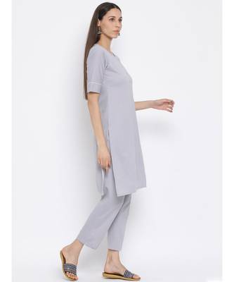 Span Grey Solid Above Knee Kurta and Pant Set 3