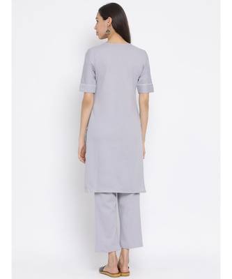 Span Grey Solid Above Knee Kurta and Pant Set 4