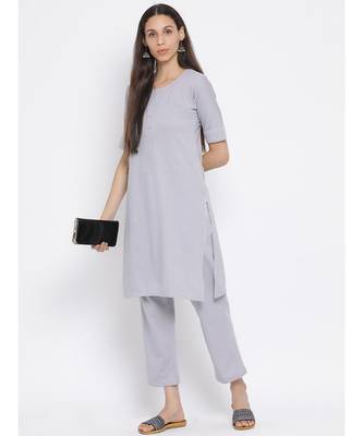 Span Grey Solid Above Knee Kurta and Pant Set 5