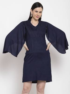 Blue printed viscose rayon short-dresses 3