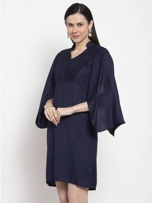 Blue printed viscose rayon short-dresses 5