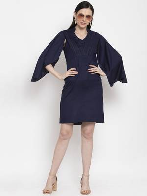Blue printed viscose rayon short-dresses 1