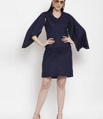 Blue printed viscose rayon short-dresses