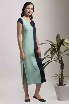 Blue printed cotton short-dresses