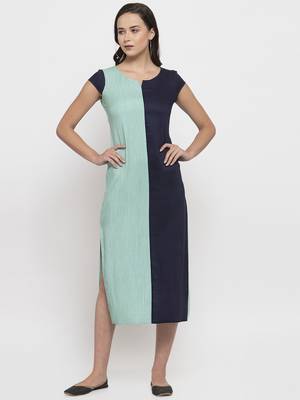 Blue printed cotton short-dresses 4