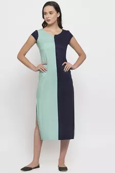 Blue printed cotton short-dresses