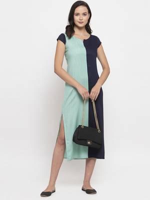 Blue printed cotton short-dresses 1