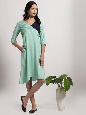 Blue printed cotton short-dresses 3