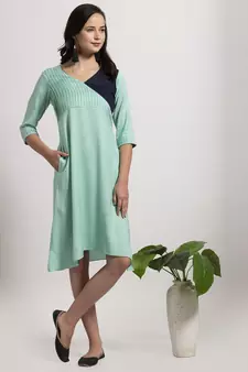 Blue printed cotton short-dresses