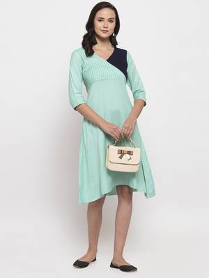 Blue printed cotton short-dresses 1