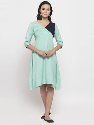 Blue printed cotton short-dresses 4