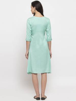 Blue printed cotton short-dresses 5