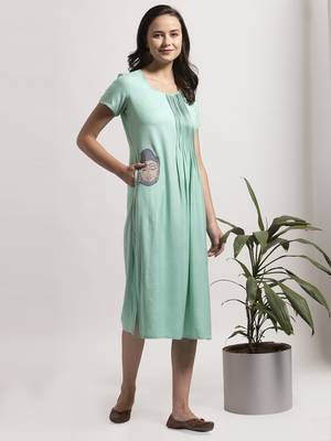 Blue printed cotton short-dresses 3