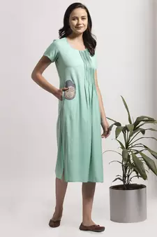 Blue printed cotton short-dresses