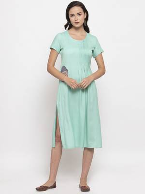 Blue printed cotton short-dresses 1