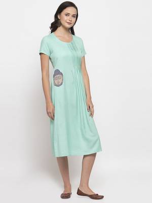 Blue printed cotton short-dresses 4