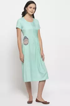 Blue printed cotton short-dresses
