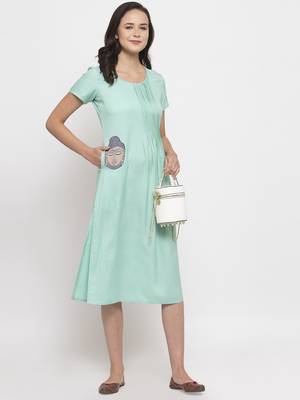 Blue printed cotton short-dresses 5