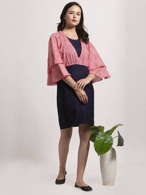Blue printed cotton short-dresses 3