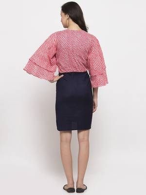 Blue printed cotton short-dresses 4