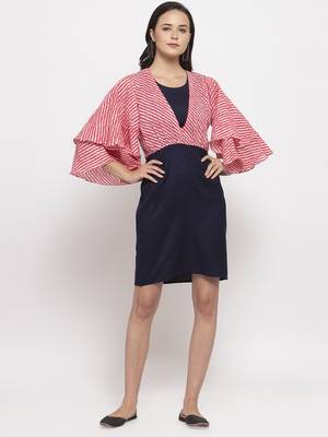 Blue printed cotton short-dresses 1