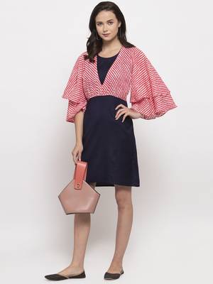 Blue printed cotton short-dresses 5