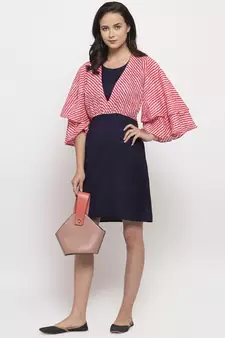 Blue printed cotton short-dresses