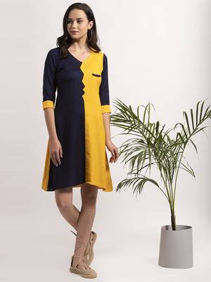Yellow printed cotton short-dresses 3