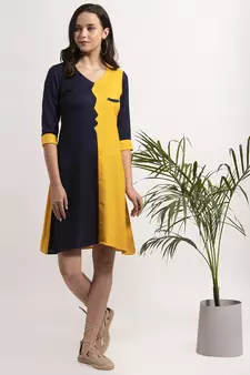 Yellow printed cotton short-dresses