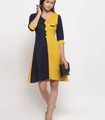 Yellow printed cotton short-dresses