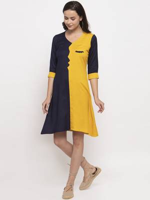 Yellow printed cotton short-dresses 4