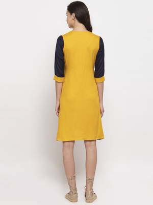 Yellow printed cotton short-dresses 5
