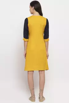 Yellow printed cotton short-dresses