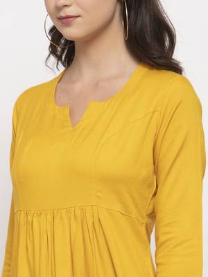 Yellow plain cotton short-dresses 2