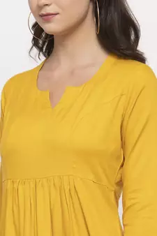 Yellow plain cotton short-dresses