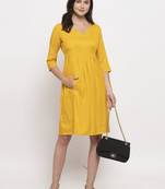 Yellow plain cotton short-dresses