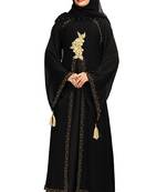 Khadija fashion, Latest golden folwer bunch attached koty(georgette) burqa for women crystal lycra fabric with dupatta