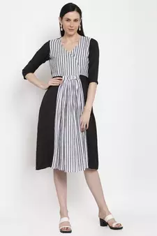 Black printed cotton short-dresses
