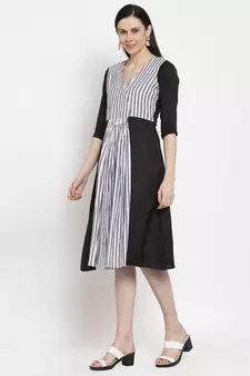 Black printed cotton short-dresses