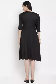 Black printed cotton short-dresses