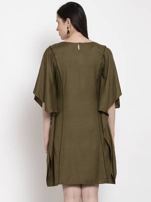 Green plain viscose rayon short-dresses 3