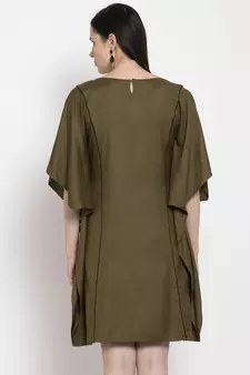 Green plain viscose rayon short-dresses