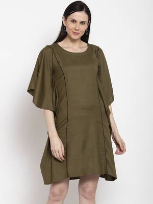 Green plain viscose rayon short-dresses 4