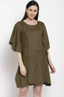 Green plain viscose rayon short-dresses