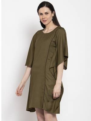 Green plain viscose rayon short-dresses 5