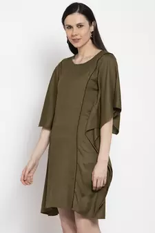 Green plain viscose rayon short-dresses