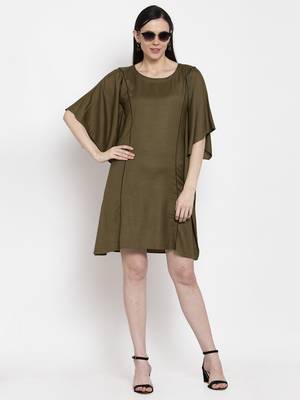 Green plain viscose rayon short-dresses 1